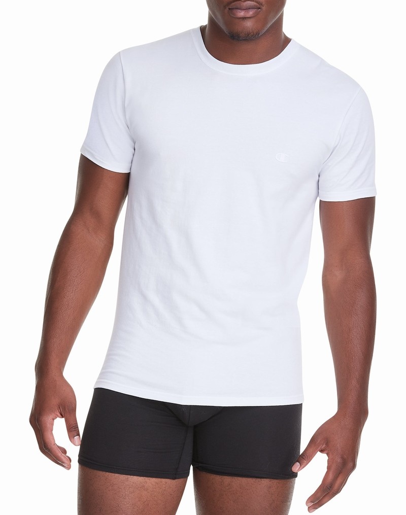 Men's Champio Everyday Crewneck Cotton Stretch T Shirts White | J1MI59