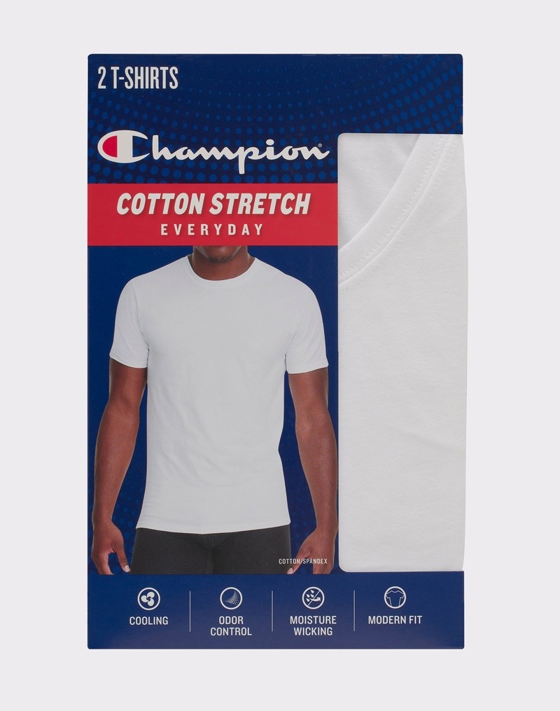 Men's Champio Everyday Crewneck Cotton Stretch T Shirts White | J1MI59