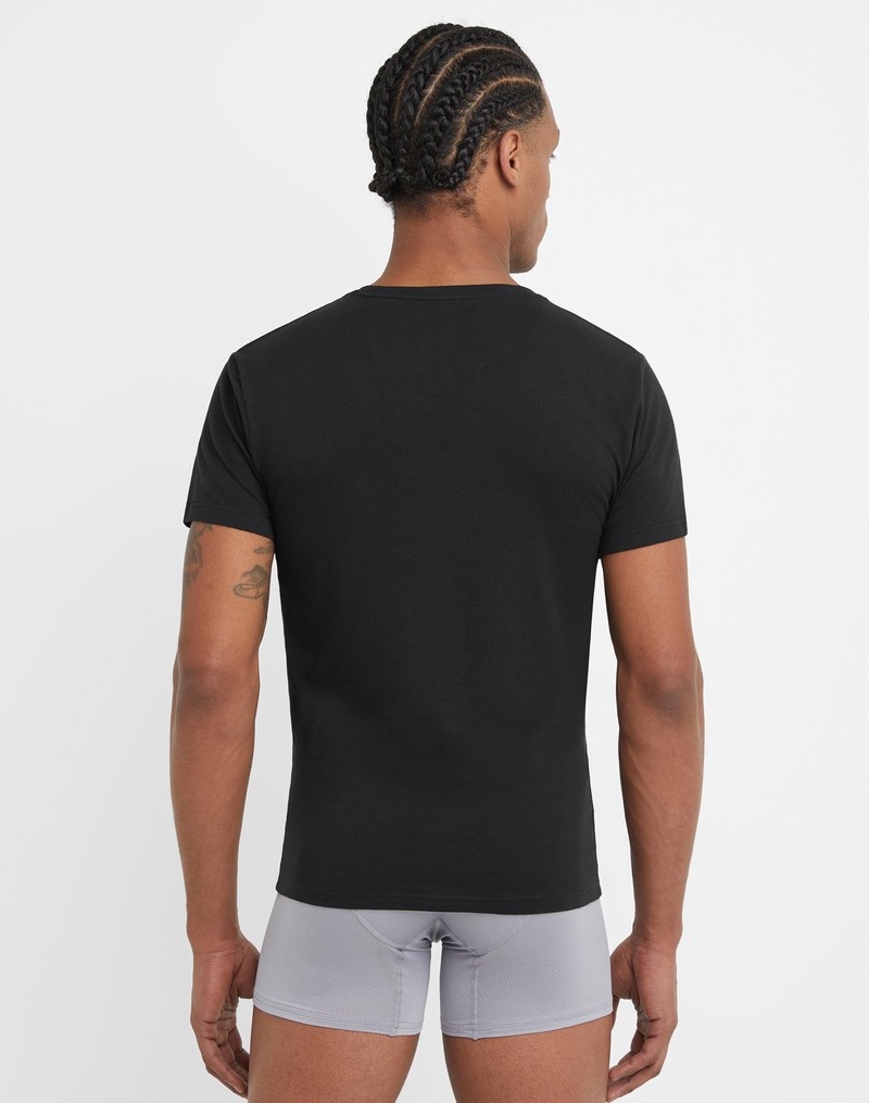 Men's Champio Everyday Crewneck Cotton Stretch T Shirts Black | T2SB05