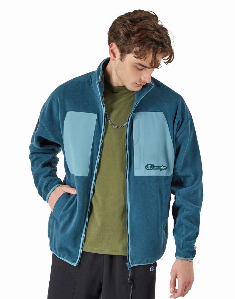 Men\'s Champio Global Explorer Fleece Mock Neck Jackets Turquoise | A7CK10