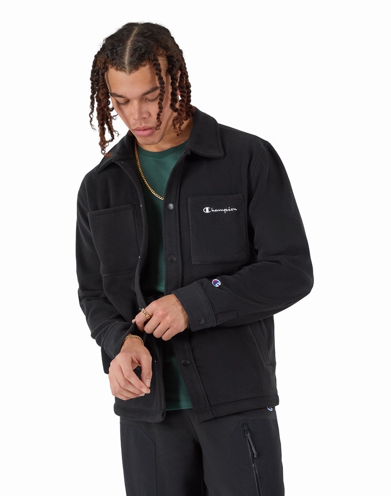 Men's Champio Global Explorer Fleece Shirt Jackets Black | I3MY44