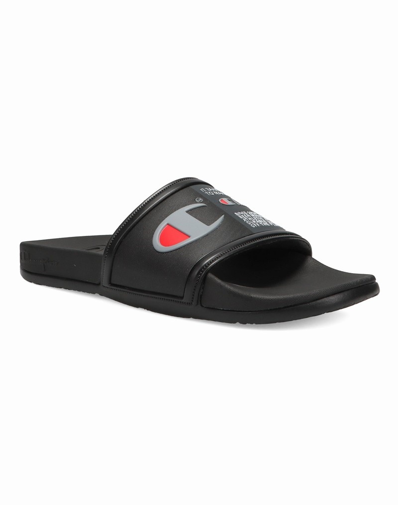 Men's Champio IPO Squish Slides Black | A8UN95