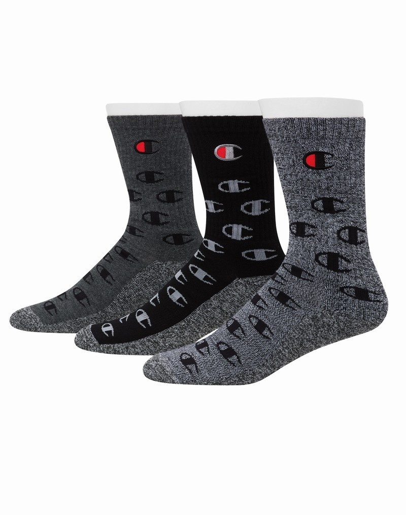 Men\'s Champio Memory Cushion Crew Socks Grey | L3TO13