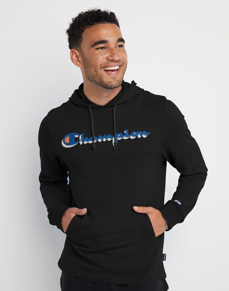 Men\'s Champio Middleweight T-Shirt Hoodie Black | Q9RO82