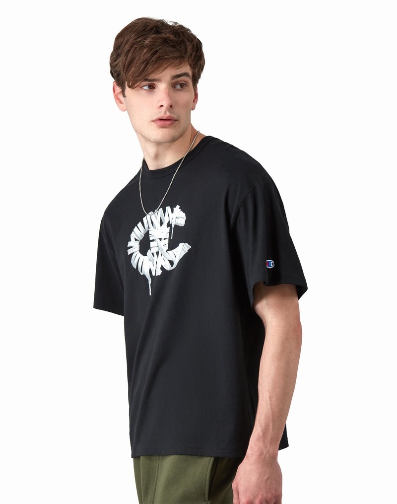 Men's Champio Midweight T Shirts Black | N9RM76