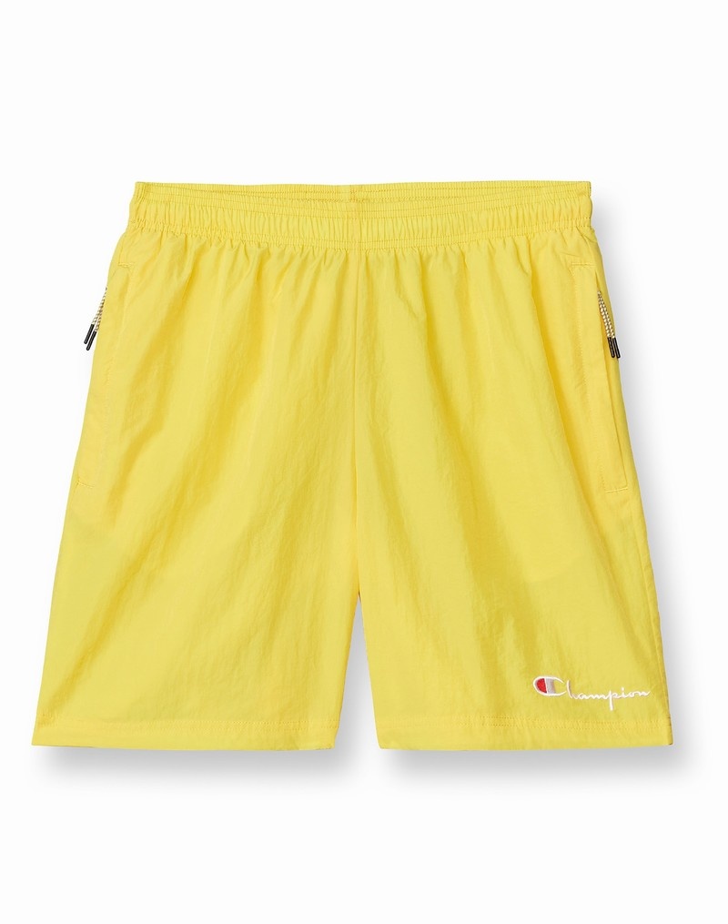 Men\'s Champio Nylon Warm Up Shorts Yellow | U0FJ00