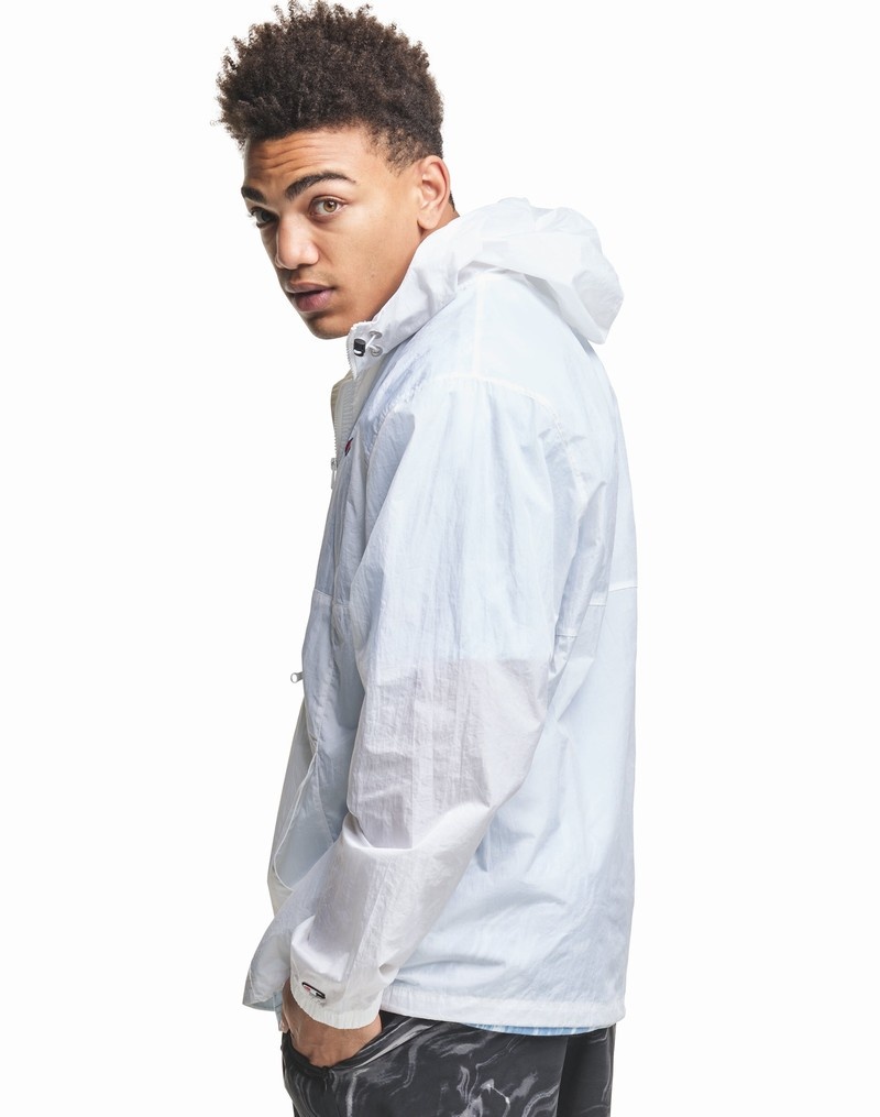 Men's Champio Packable Nylon Anorak Hoodie White | F7SE86