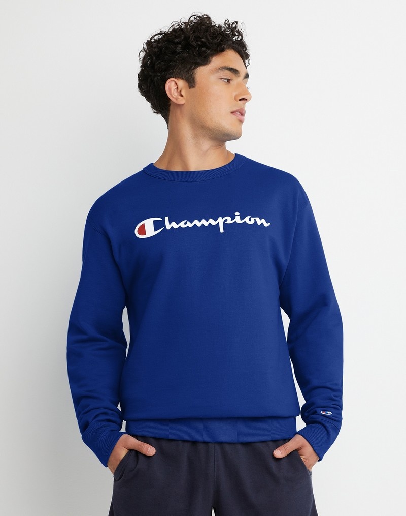 Men\'s Champio Powerblend Crewneck Sweatshirts Blue | U8LW42