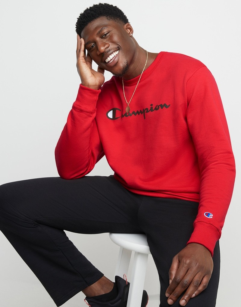 Men's Champio Powerblend Crewneck Sweatshirts Red | A9OJ74