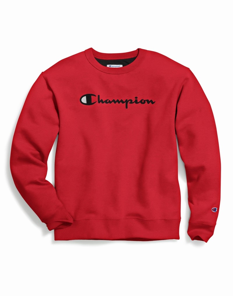 Men's Champio Powerblend Crewneck Sweatshirts Red | A9OJ74