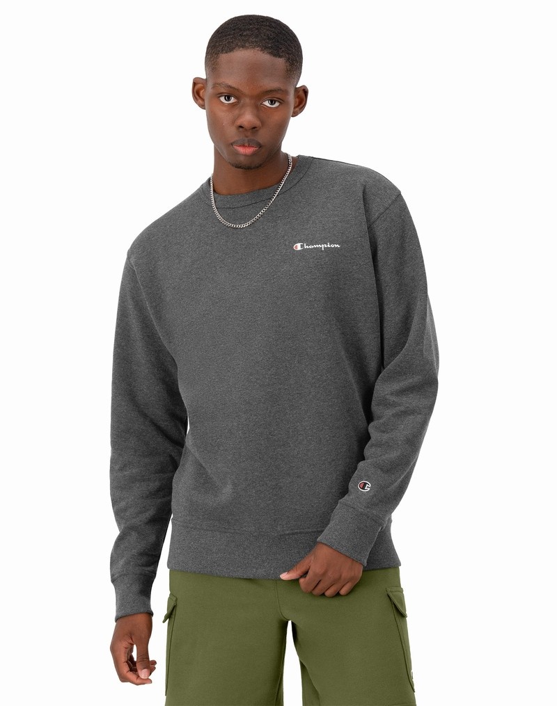 Men\'s Champio Powerblend Crewneck Sweatshirts Grey | R2HU90