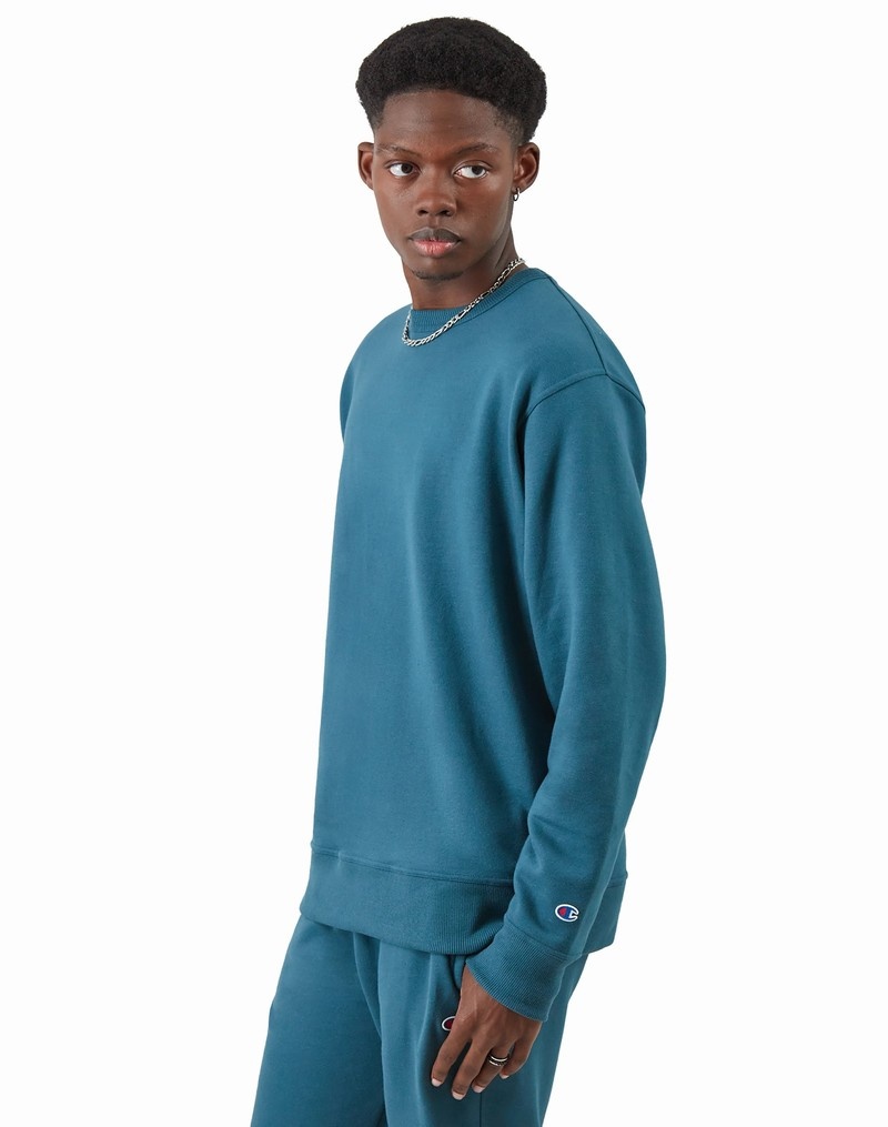 Men's Champio Powerblend Fleece Crew Sweatshirts Turquoise | R5ER37