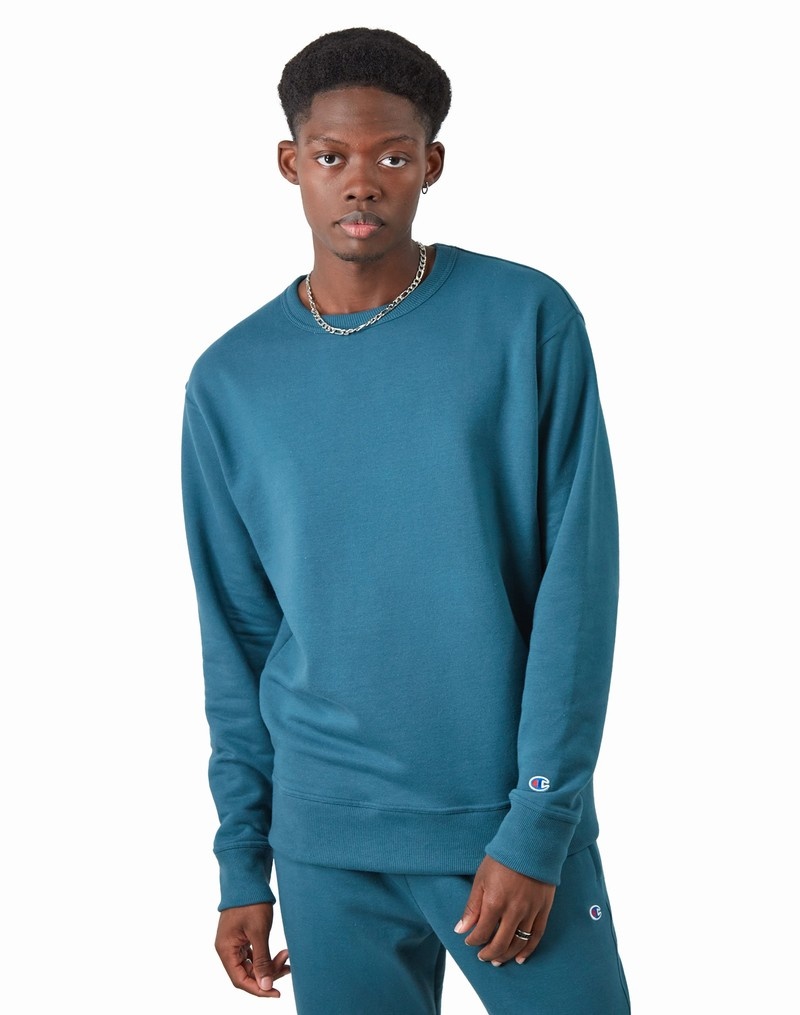 Men\'s Champio Powerblend Fleece Crew Sweatshirts Turquoise | R5ER37