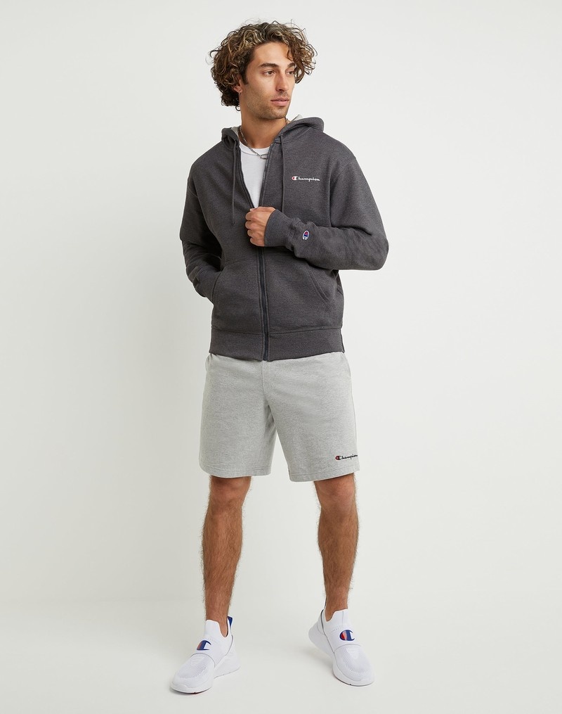 Men's Champio Powerblend Fleece Full Zip Hoodie Grey | N6DD60