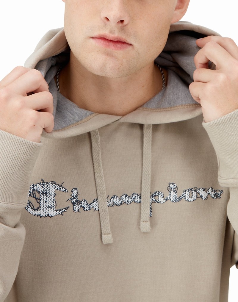 Men's Champio Powerblend Fleece Hoodie Beige | O0DZ40