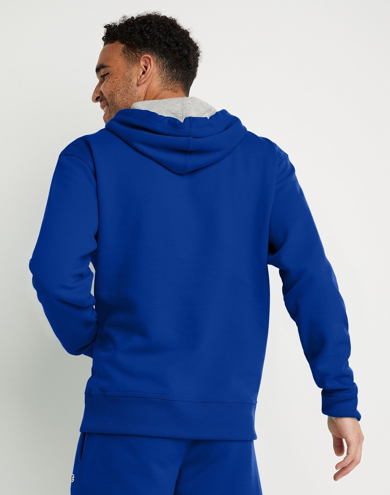 Men's Champio Powerblend Hoodie Blue | C8PK82