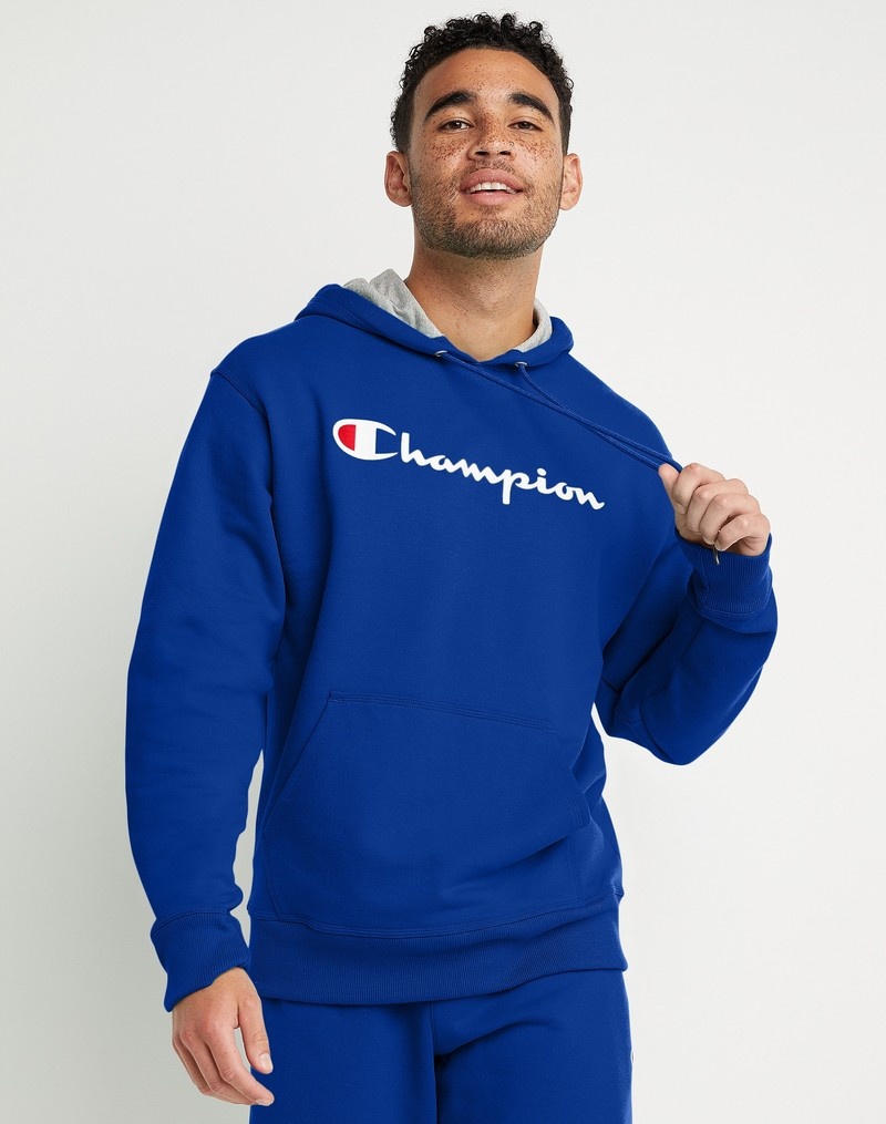 Men\'s Champio Powerblend Hoodie Blue | C8PK82