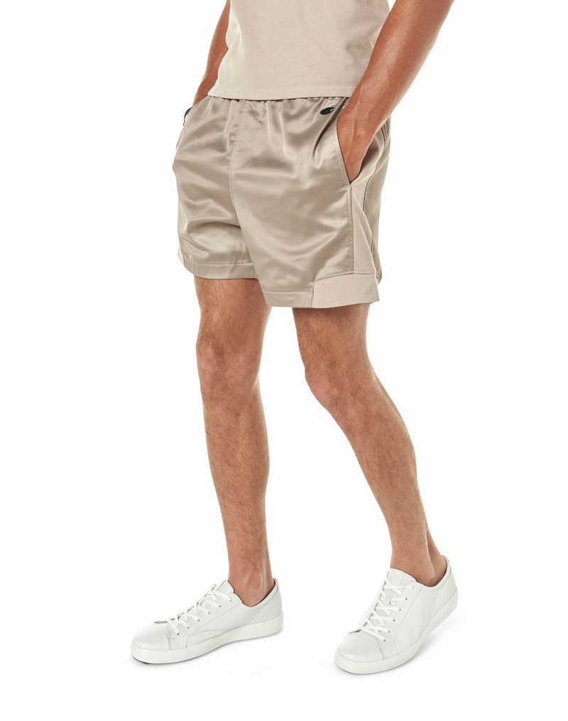 Men's Champio Premium Satin Archive Shorts Beige | S5WG93