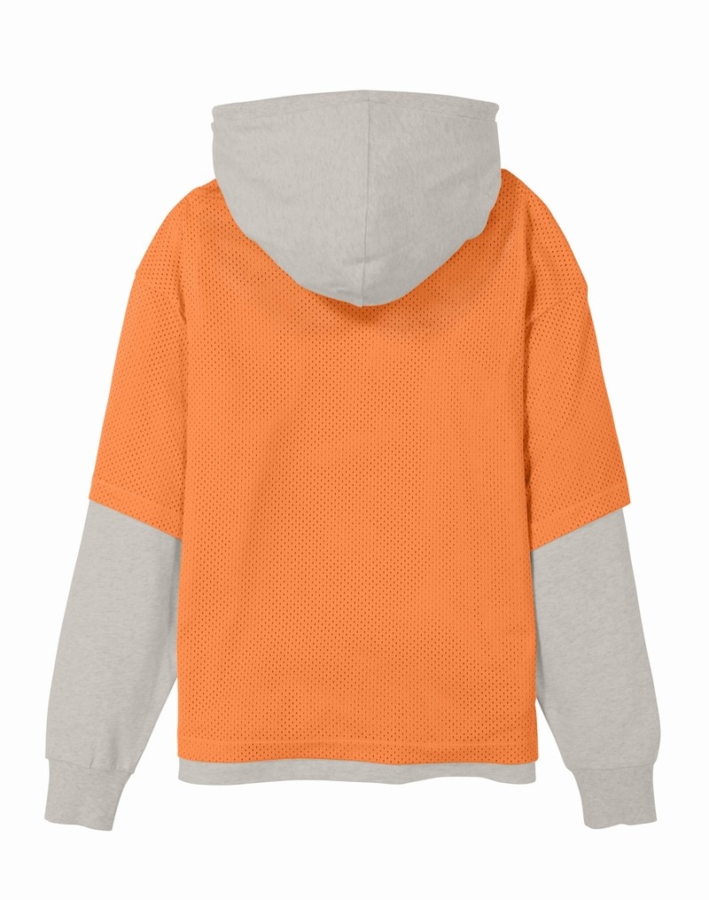 Men's Champio Premium Weave Layered Mesh Hoodie Orange | A1DI70