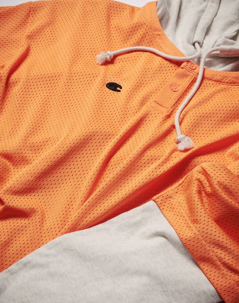 Men's Champio Premium Weave Layered Mesh Hoodie Orange | A1DI70