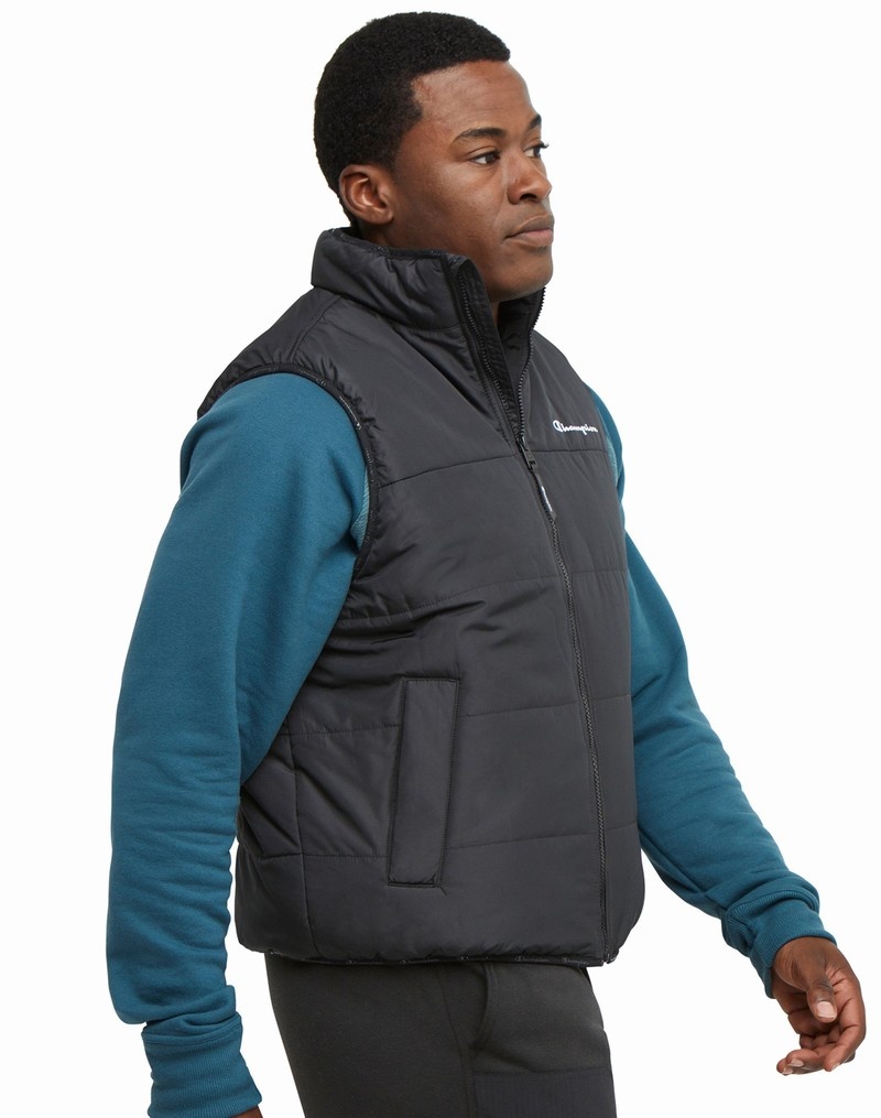 Men's Champio Puffer Vest Black | D8ZH19