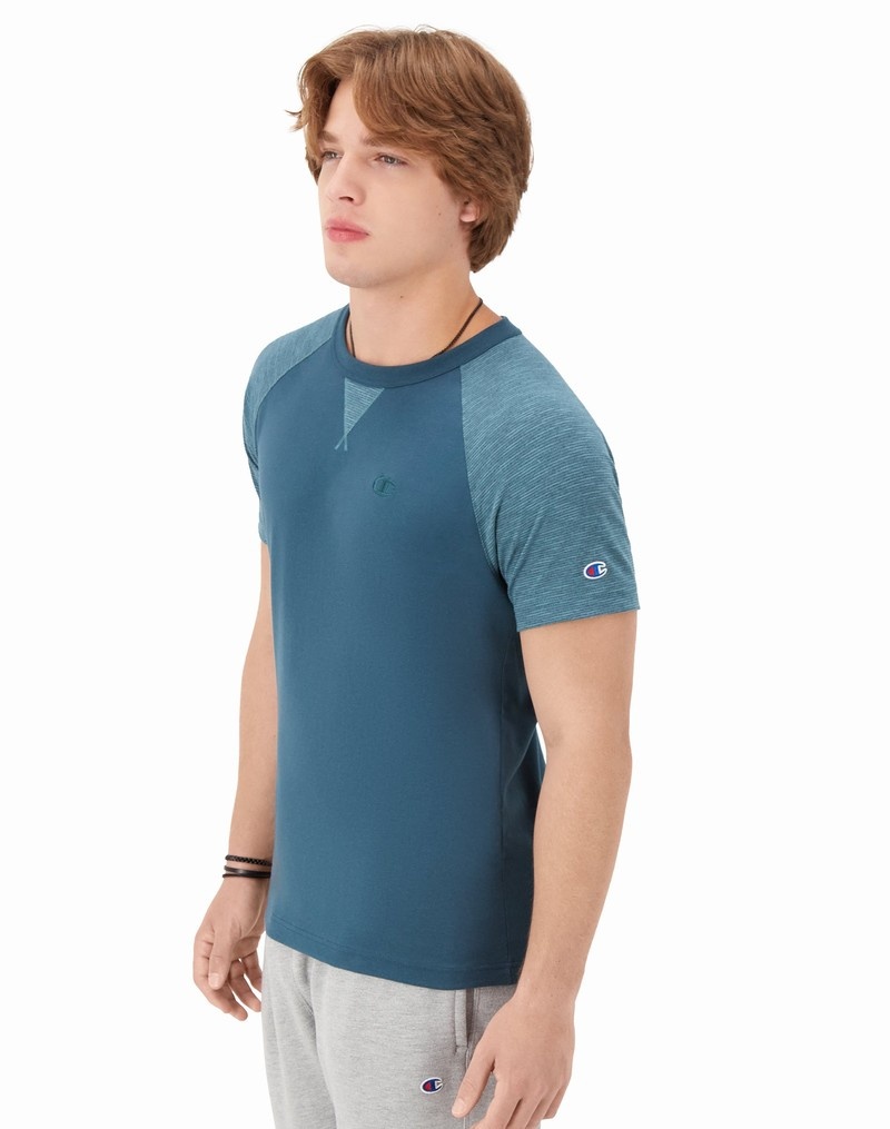 Men's Champio Raglan Sleeve T Shirts Blue | O0BD64