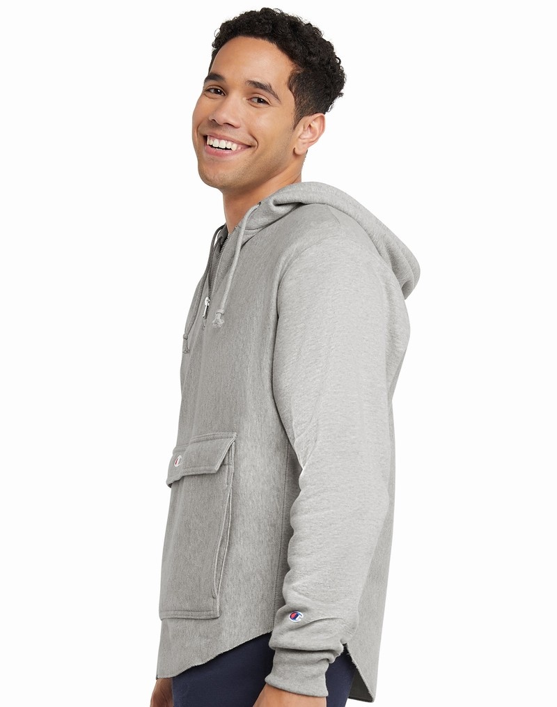 Men's Champio Reverse Weave Boxy Anorak Hoodie Grey | D8TN57