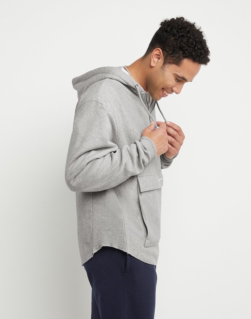 Men's Champio Reverse Weave Boxy Anorak Hoodie Grey | D8TN57