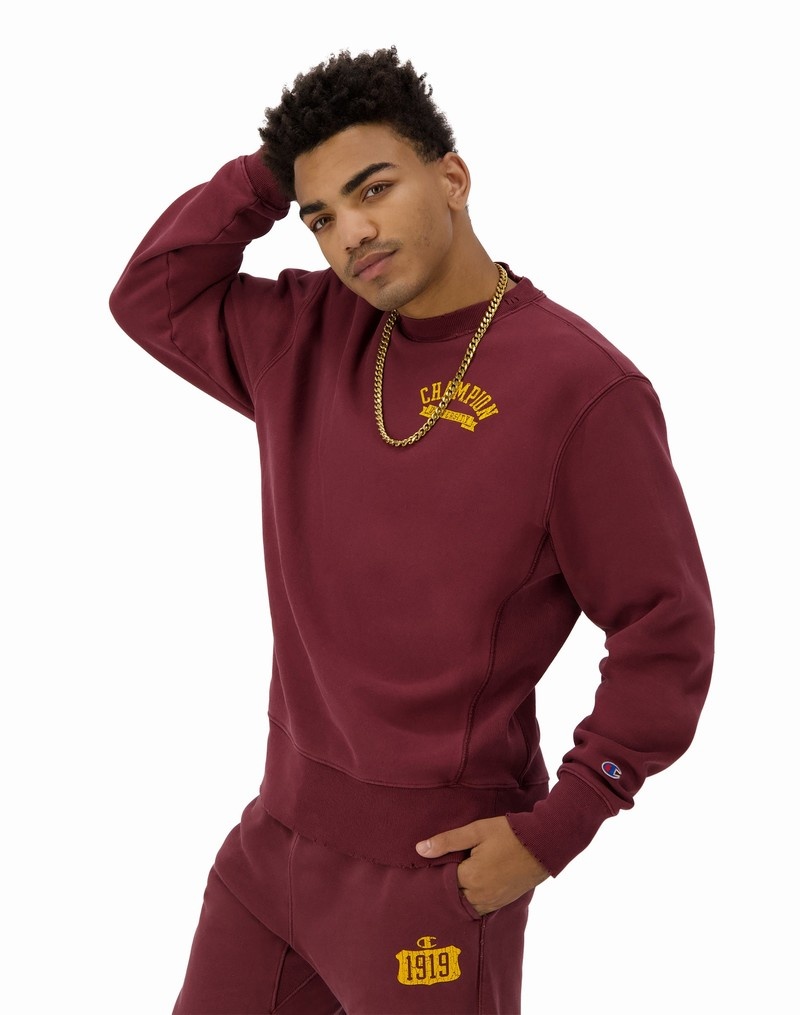 Men's Champio Reverse Weave Crewneck Pullover Burgundy | U6VT54