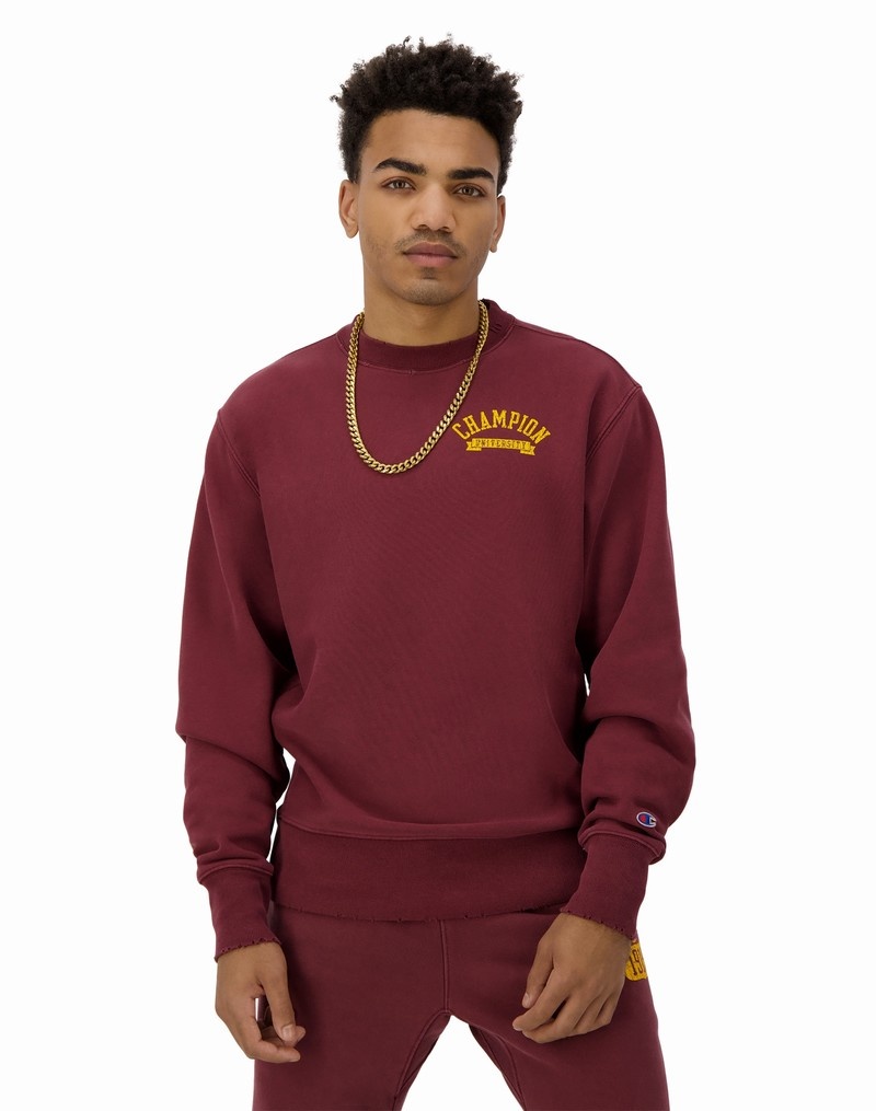 Men\'s Champio Reverse Weave Crewneck Pullover Burgundy | U6VT54