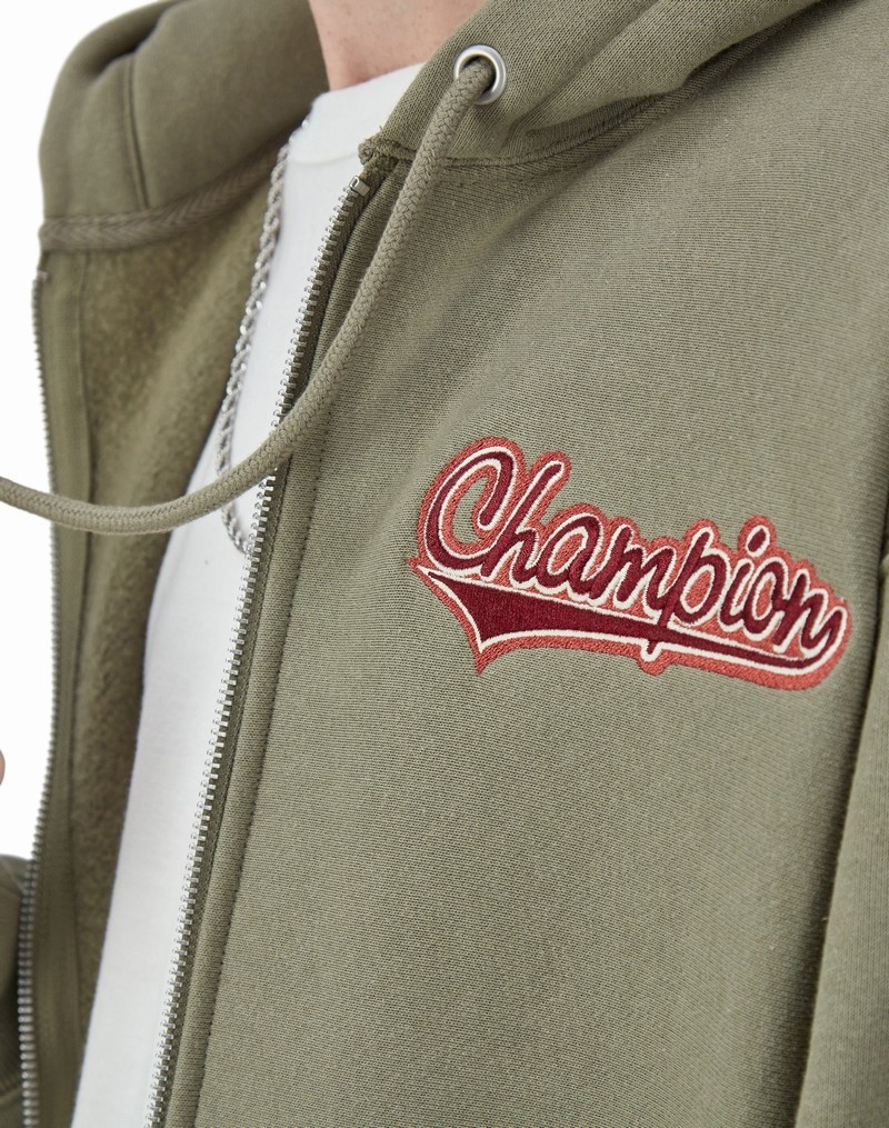 Men's Champio Reverse Weave Full-Zip Hoodie Olive | R2DL76