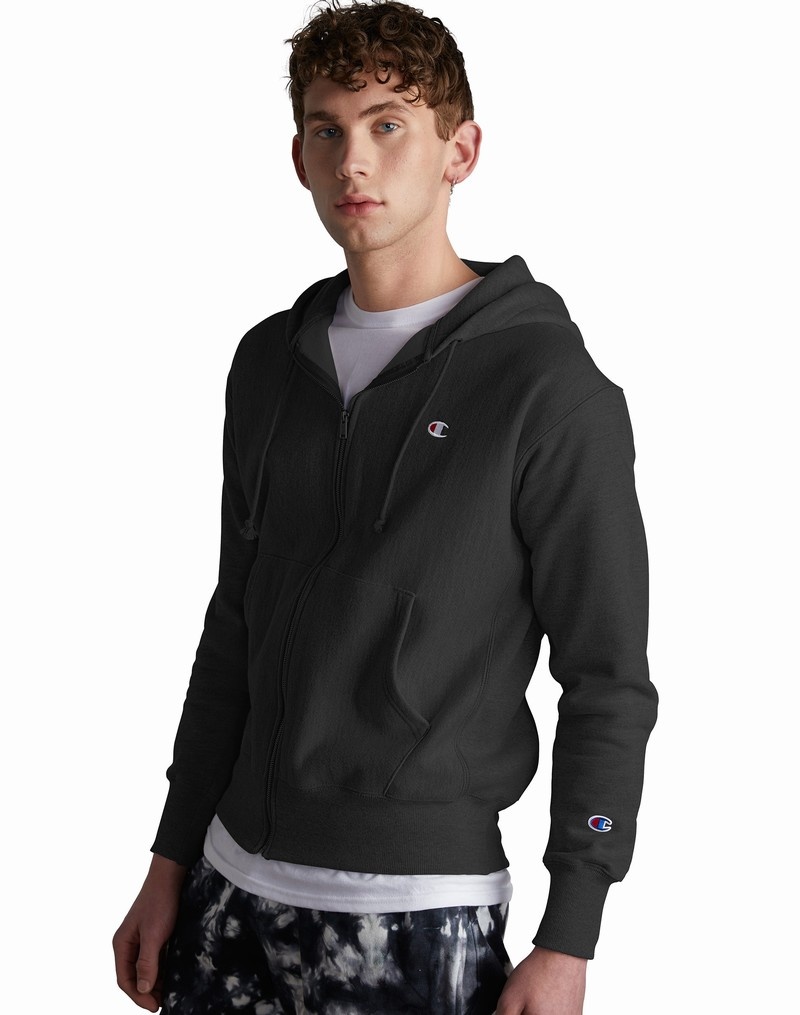 Men\'s Champio Reverse Weave Full Zip Hoodie Black | V4CQ11