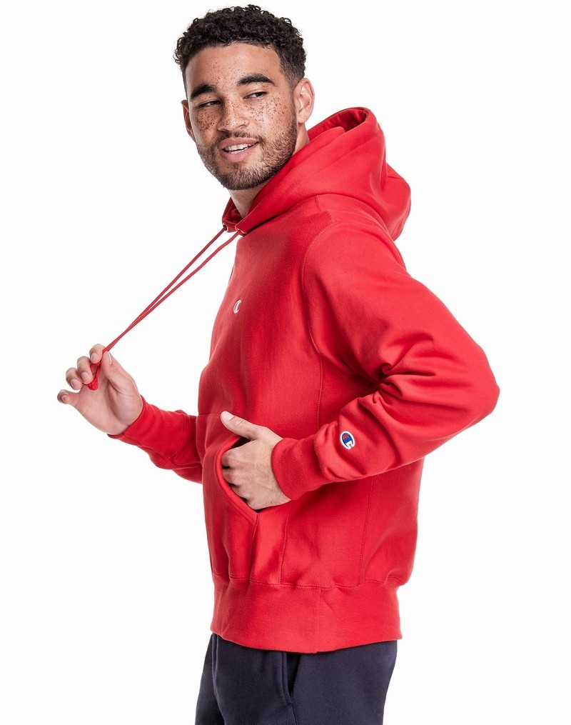 Men's Champio Reverse Weave Hoodie Red | V5ZC37