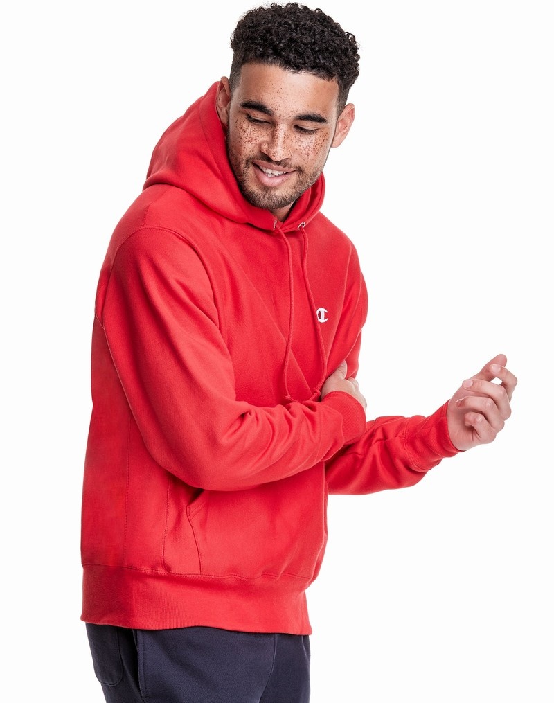 Men's Champio Reverse Weave Hoodie Red | V5ZC37