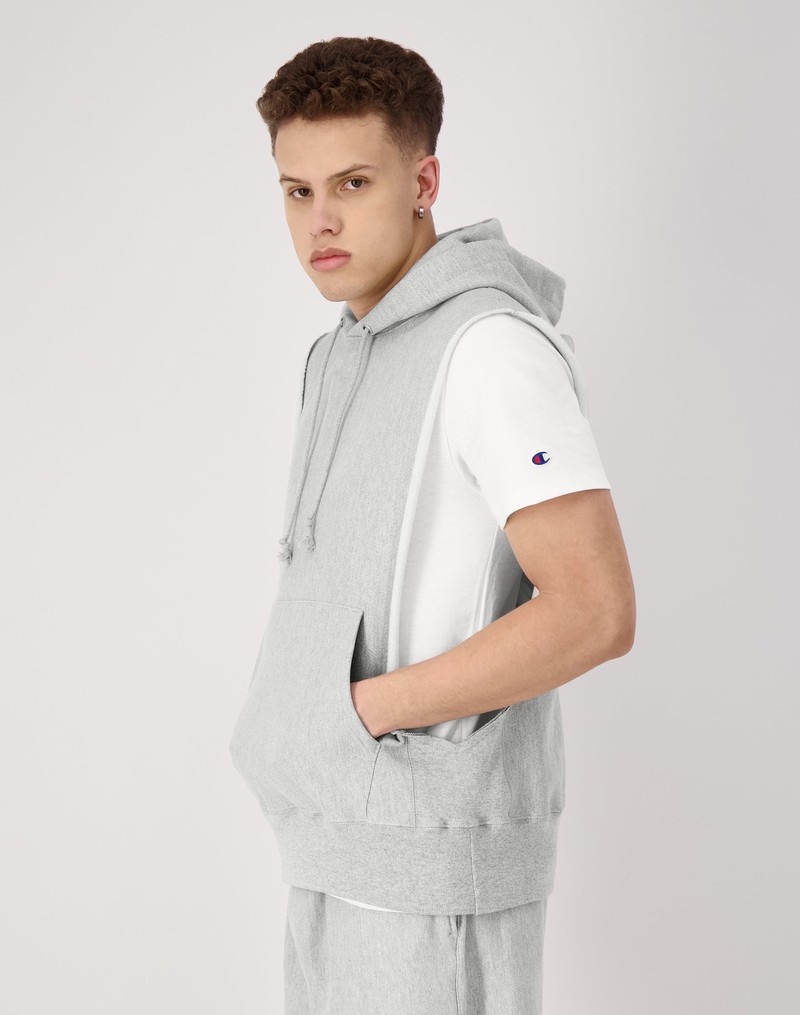 Men's Champio Reverse Weave Muscle Hoodie Grey | D5IU00