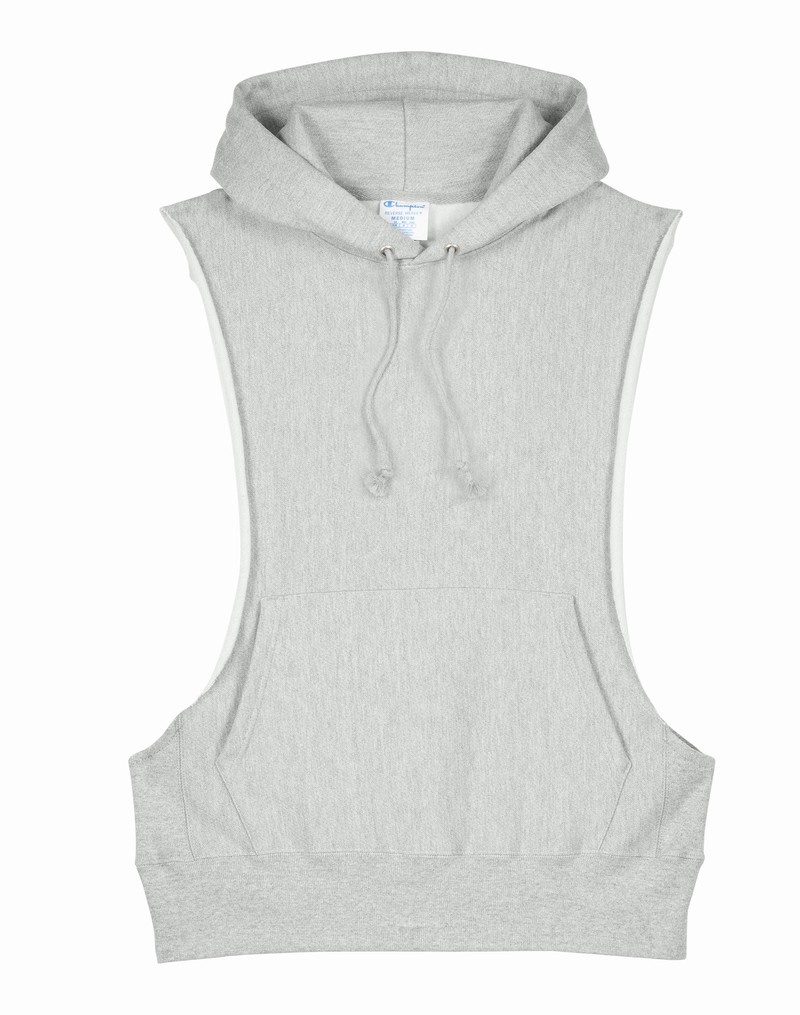 Men's Champio Reverse Weave Muscle Hoodie Grey | D5IU00