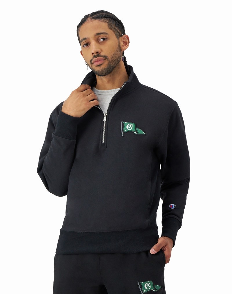 Men\'s Champio Reverse Weave Quarter Zip Pullover Black | R9WX92