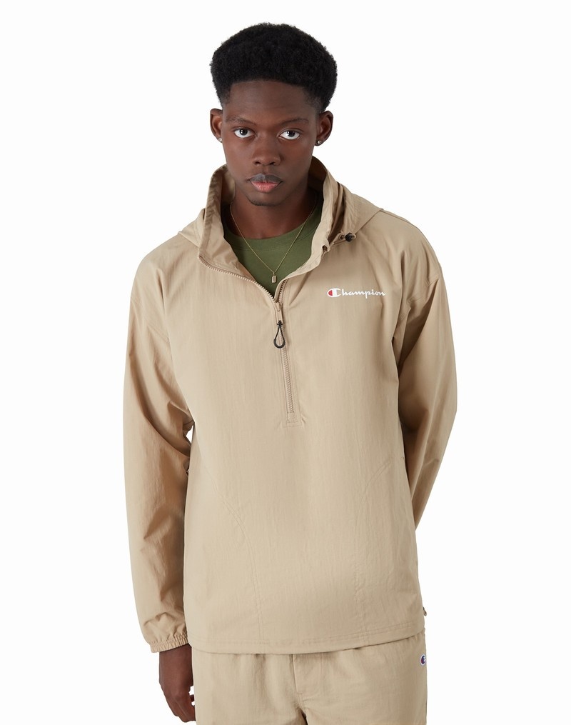 Men\'s Champio Ripstop Anorak Jackets Beige | M6DD32