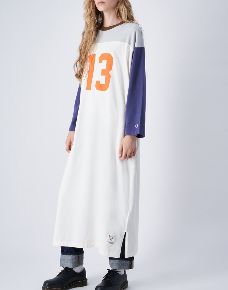 Women's Champio BEAMS BOY Oversized Dress White | L5ZB79