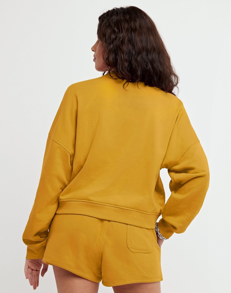 Women's Champio Campus French Terry Crew Sweatshirts Yellow | F0TO00