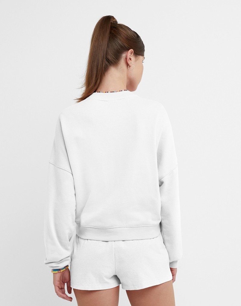 Women's Champio Campus French Terry Crewneck Sweatshirts White | M7KH37