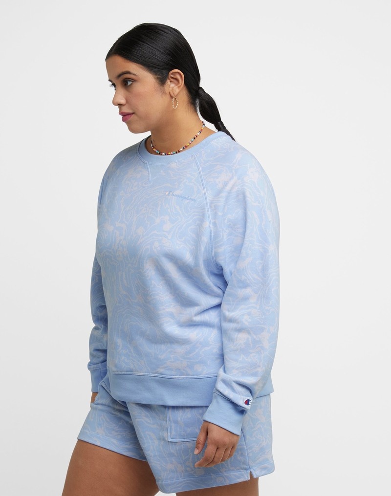 Women's Champio Campus French Terry Crewneck Sweatshirts Blue | N6RO55