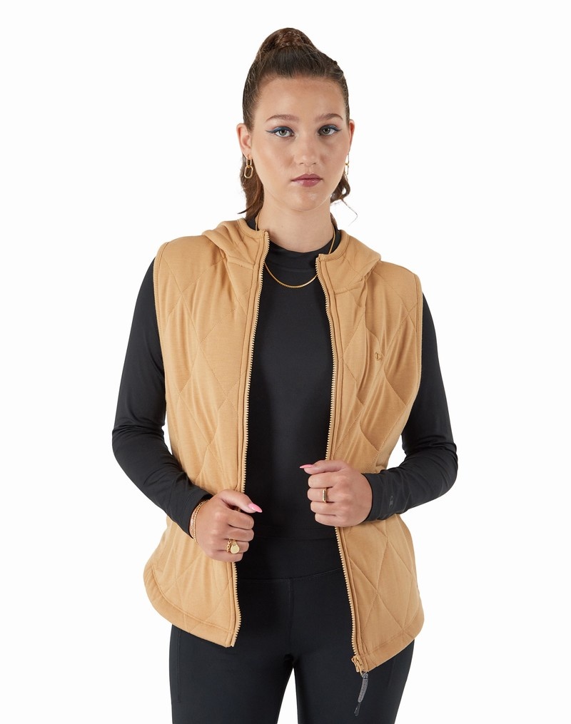 Women\'s Champio Campus Quilted Vest Brown | Z4QB74