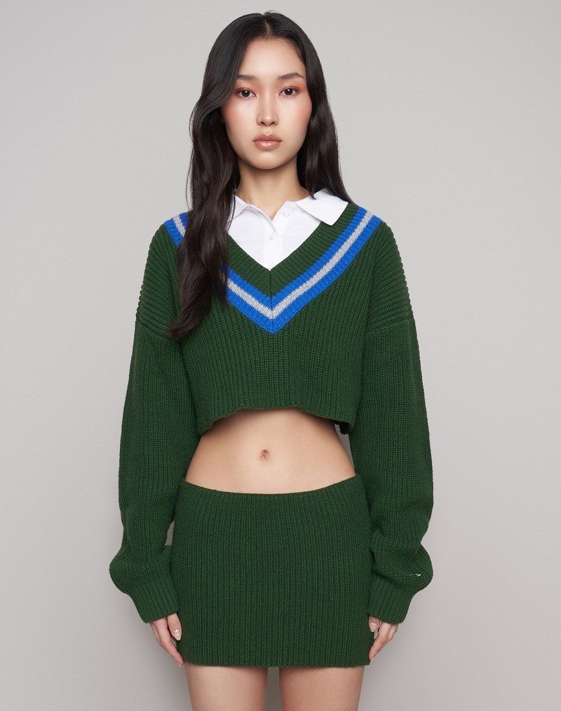 Women\'s Champio Champion x Guizio Cropped Sweaters Green | U3LA42