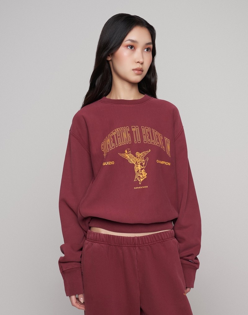 Women's Champio Champion x Guizio Oversized Reverse Weave Crewneck Sweatshirts Burgundy | B4QV51