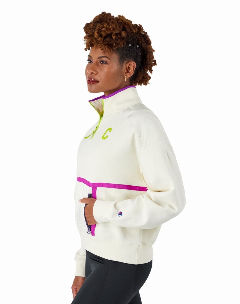 Women's Champio Classic Fleece ¼ Zip Jackets White | L1YL20