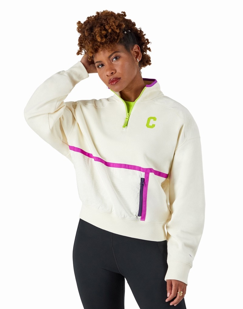 Women\'s Champio Classic Fleece ¼ Zip Jackets White | L1YL20