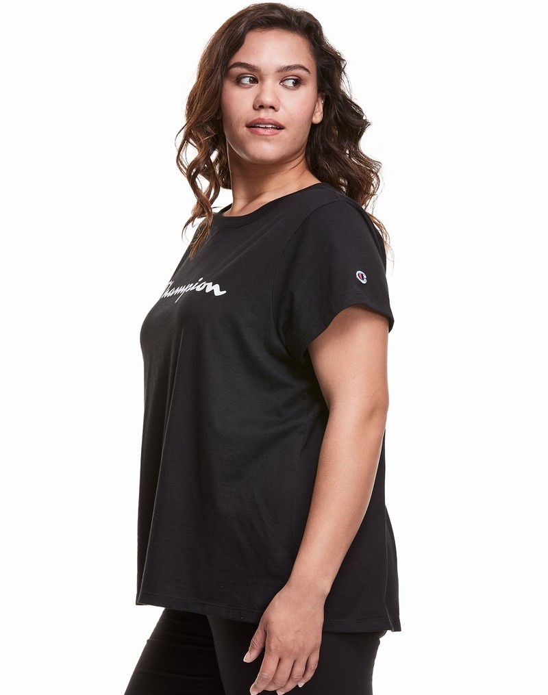 Women's Champio Classic T Shirts Black | F4LQ20