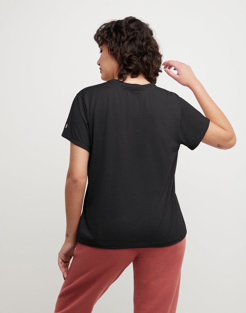 Women's Champio Classic T Shirts Black | X0FT49