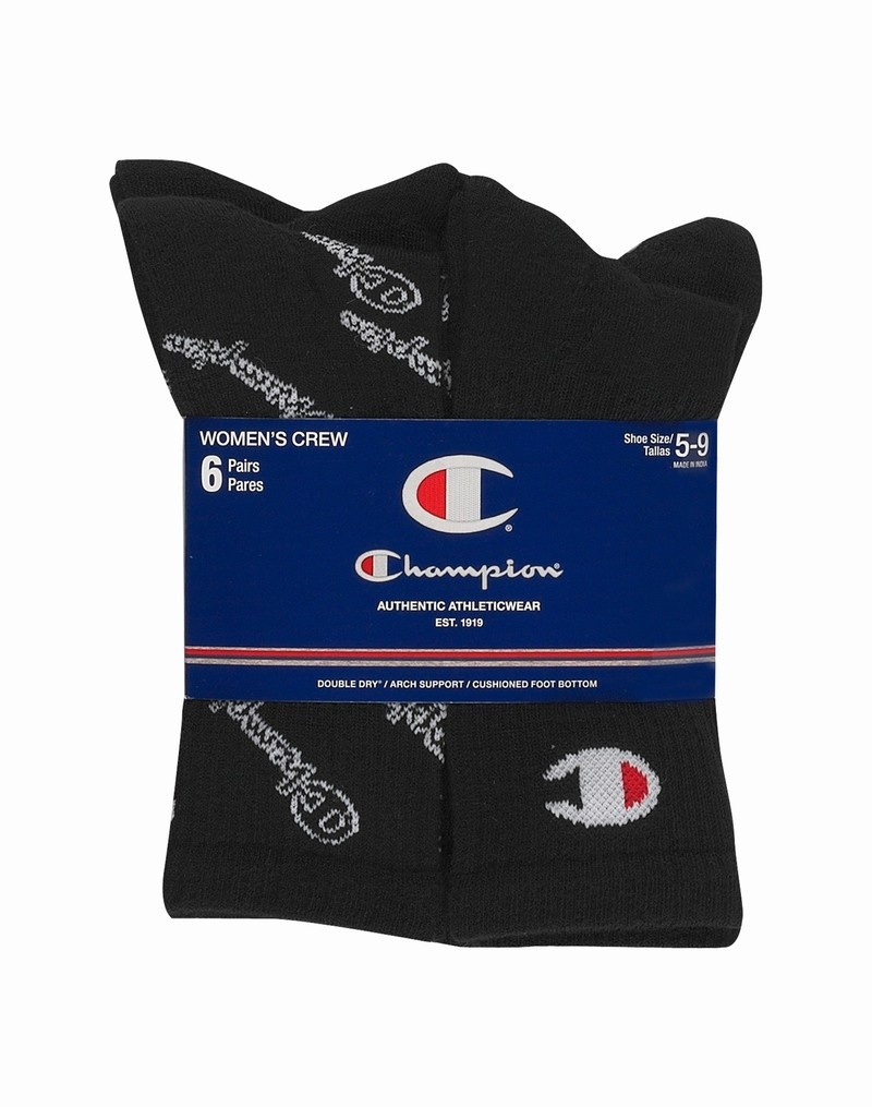 Women's Champio Crew C Logo Socks Black | Q1MV58